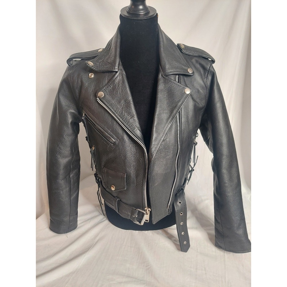 A-1 Vintage Black Leather Biker Jacket  Medium Rock Core 1950s 1960s 1980s Style